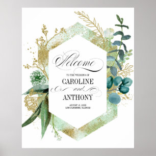 Grünes botanisches Hochzeitssymbol Poster