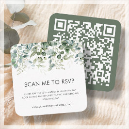 Grünes botanisches | RSVP QR Code für Hochzeiten Begleitkarte