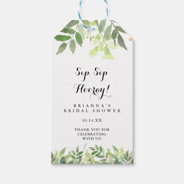 Grünes botanisches Sip Sip Hooray Brautparty Geschenkanhänger (Vorderseite)