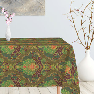 Grünes, Braunes und Goldenes Blumenmuster im Vinta Tischdecke