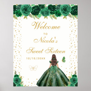 Grünes braunhaariges Mädchen Sweet Sixteen Willkom Poster