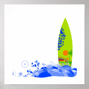 Grünes Brett in den Wellen Poster