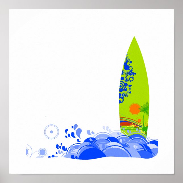 Grünes Brett in den Wellen Poster (Vorne)