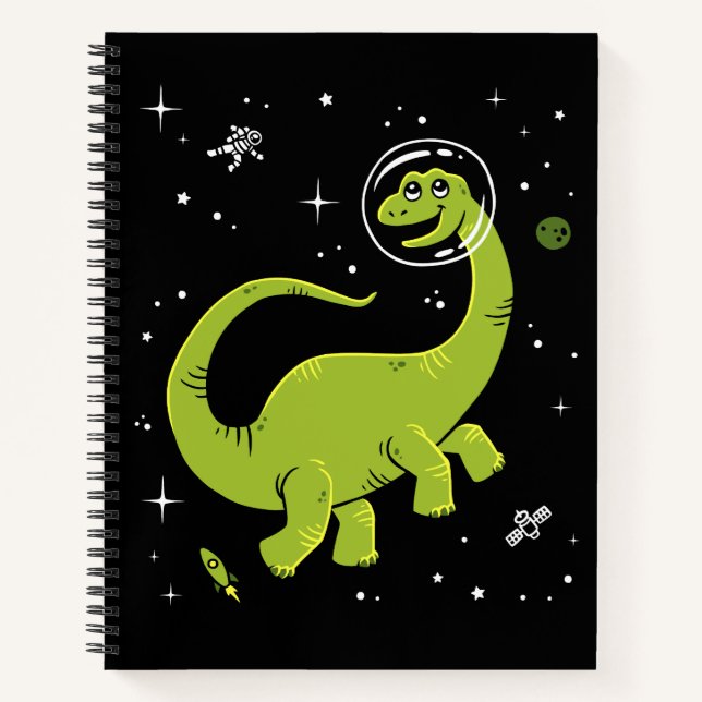 Grünes Brontosaurus Dinos im Weltraum Notizbuch (Vorderseite)