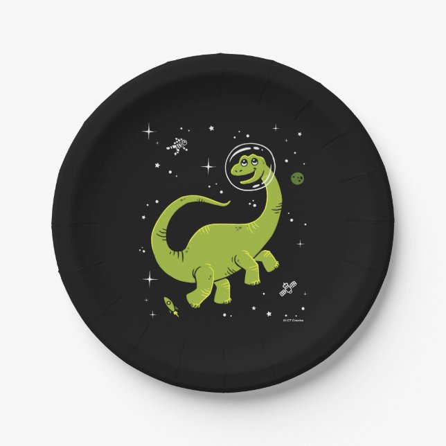 Grünes Brontosaurus Dinos im Weltraum Pappteller (Vorderseite)