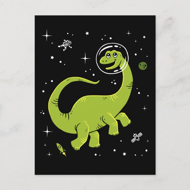 Grünes Brontosaurus Dinos im Weltraum Postkarte (Vorderseite)