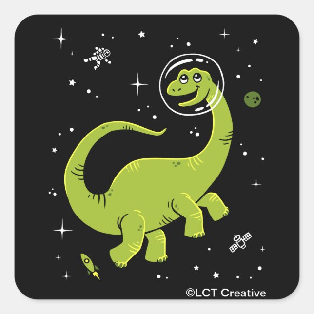 Grünes Brontosaurus Dinos im Weltraum Quadratischer Aufkleber (Vorderseite)