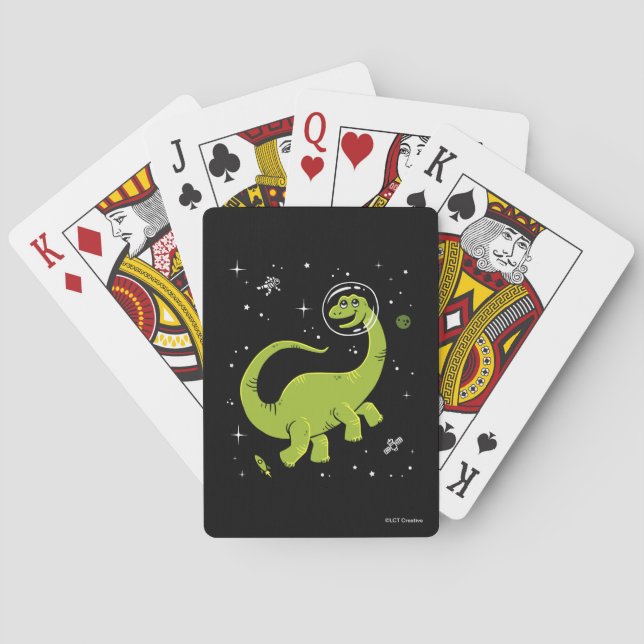 Grünes Brontosaurus Dinos im Weltraum Spielkarten (Rückseite)