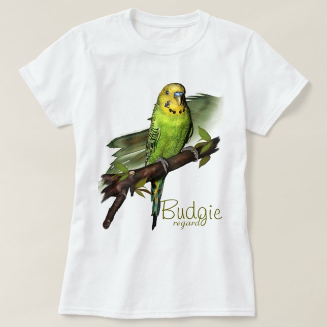 Grünes Budgie Kunst-T-Shirt T-Shirt (Design vorne)