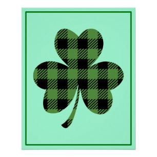 Grünes Buffalo-Kariert-Shamrock-Kleeblatt-Design-6 Poster