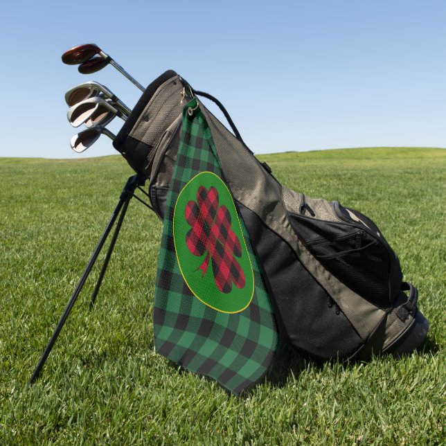 Grünes Büffel, kariertes Kleeblatt, Lucky Clover C Golfhandtuch (Gras)