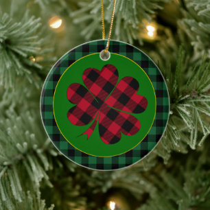 Grünes Büffel, kariertes Kleeblatt, Lucky Clover C Keramik Ornament