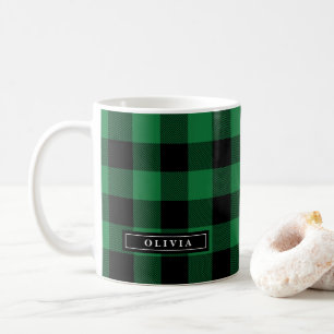 Grünes Büffel-kariertes Muster-mit Monogramm Tas Kaffeetasse