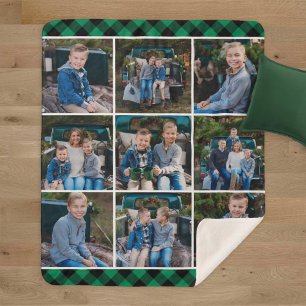 Grünes Büffel-Karo-Fotocollage Sherpadecke