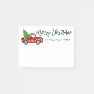 Grünes Bürsten-Skript-Vintager LKW-Weihnachtsbau Post-it Klebezettel