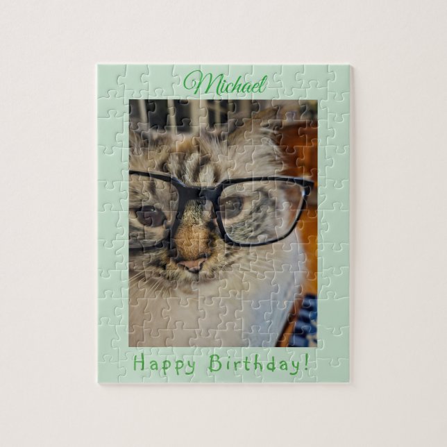 Grünes CAT Originalfoto GEBURTSTAG Name (Vertikal)