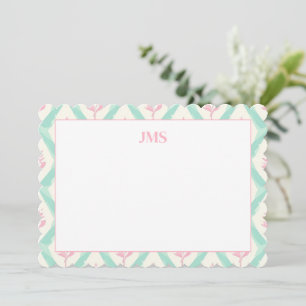 Grünes Chic Muster Monogramm Schreibwaren Mitteilungskarte