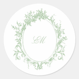 Grünes Chinoiserie-Monogrammwappen-Hochzeitslogo Runder Aufkleber