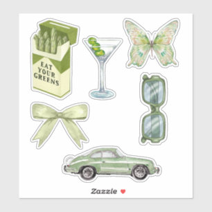 Grünes Coquette-Ästhetik-Sticker-Set Vintage-Aut Aufkleber