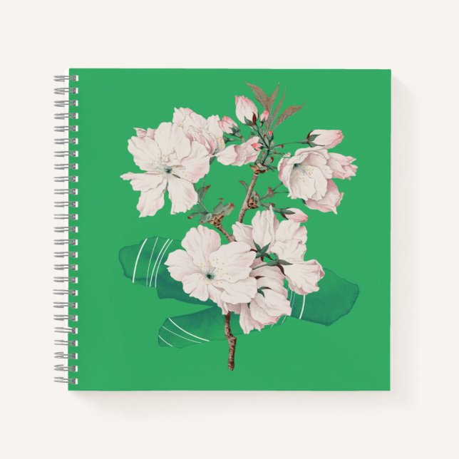Grünes Cover mit weißem Blume-Notebook Notizbuch (Vorderseite)
