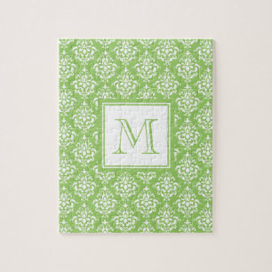 Grünes Damast-Muster 1 mit Monogramm