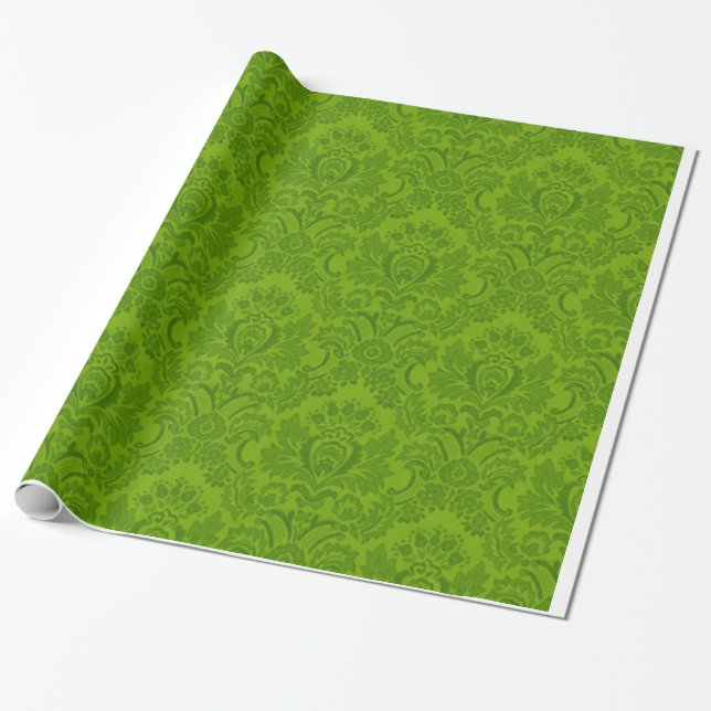 Grünes Damast-Muster Geschenkpapier (Ungerollt)