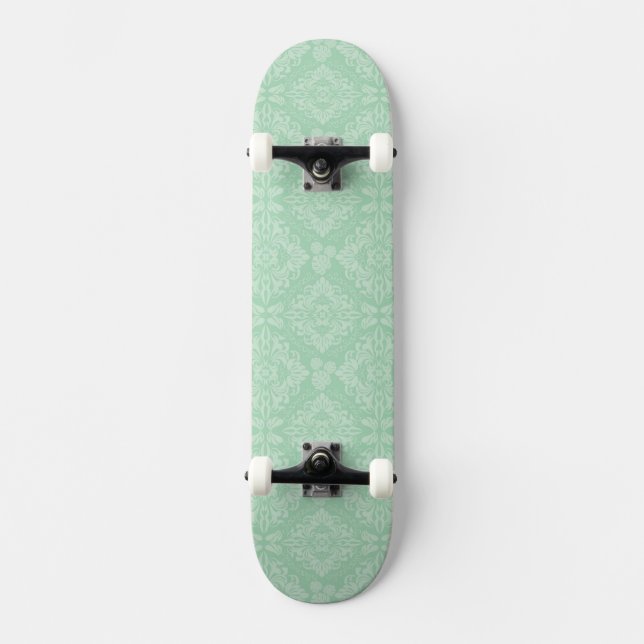 Grünes Damastmuster Skateboard (Vorderseite)
