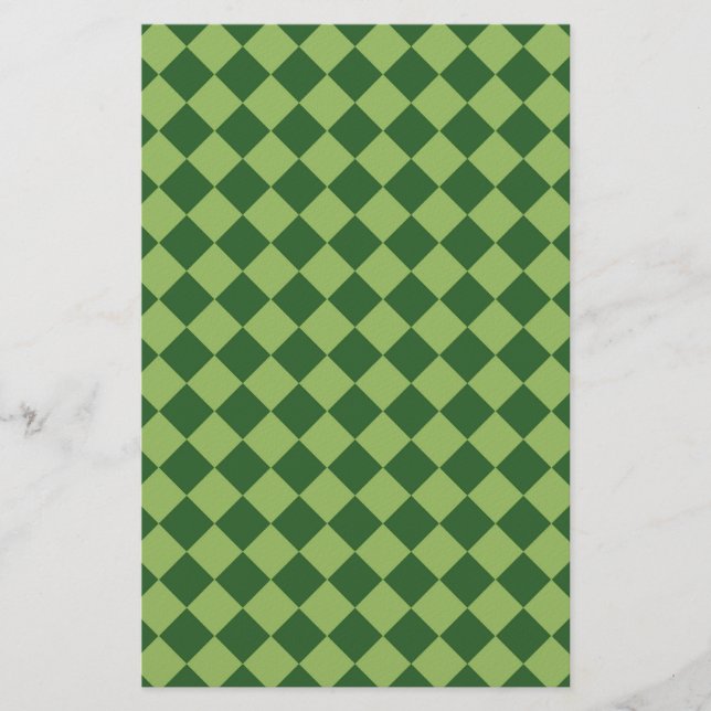 Grünes Diamant-Harlekin-Karo-Muster Briefpapier (Vorderseite)