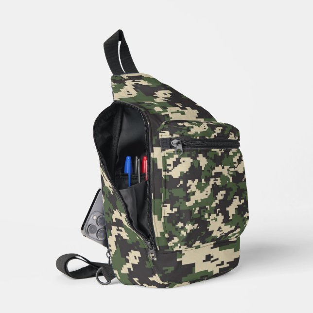 Grünes digitales Tarnmuster Crossbody Bag (Offen)