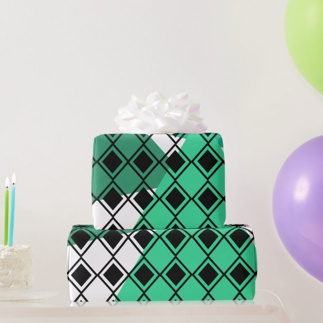 Grünes Dreieck Harlequin Geschenkpapier (Partygeschenke)