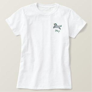 Grünes Einhorn besticktes Shirt