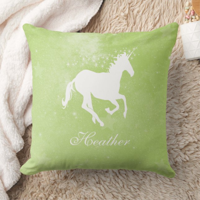 Grünes Einhorn, Personalisiertes Kissen (Decke)