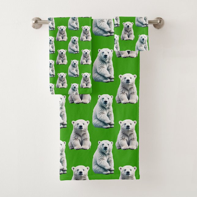 Grünes Eisbär-Musterdesign  Badhandtuch Set (Von Creator hochgeladen)