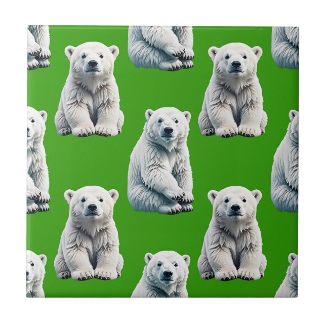 Grünes Eisbär-Musterdesign Fliese (Vorderseite)