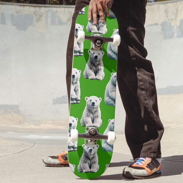 Grünes Eisbär-Musterdesign  Skateboard (Von Creator hochgeladen)