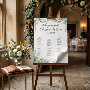 Grünes elegantes Alphabet Hochzeits-Sitzplan Poster