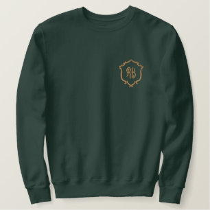 Grünes Elegantes Chic Anfangsmonogramm-Emblem Besticktes Sweatshirt