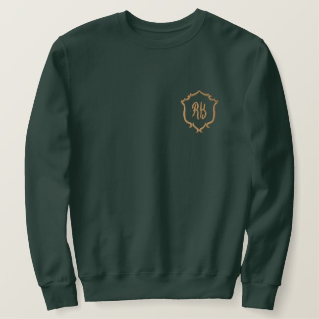 Grünes Elegantes Chic Anfangsmonogramm-Emblem Besticktes Sweatshirt (Design vorne)