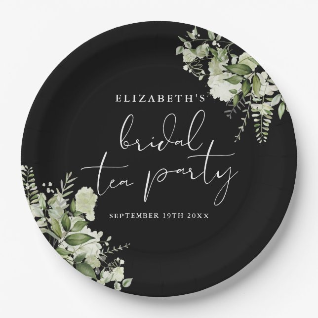 Grünes elegantes Party aus schwarz-weißem Bridal Pappteller (Vorderseite)
