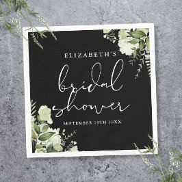 Grünes elegantes Schwarz-Weiß-Brautparty Serviette