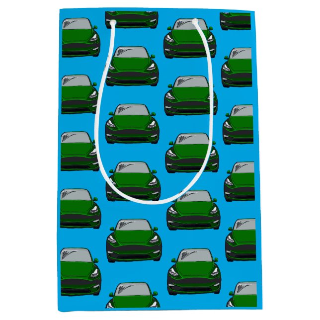 Grünes Elektrofahrzeug SUV Auto blau Hintergrund Mittlere Geschenktüte (Vorderseite)