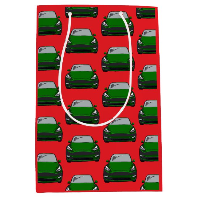 Grünes Elektrofahrzeug SUV Auto Red Background Mittlere Geschenktüte (Vorderseite)