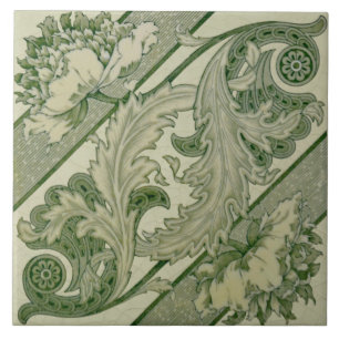 Grünes Elfenbeinkunst Jugendstil Peony Antique Re Fliese