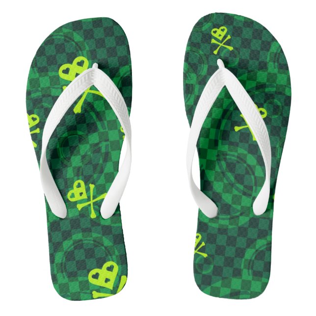 Grünes Emo Muster mit Kreisen Flip Flops (Fußbett)