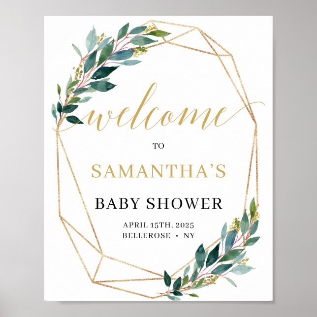 Grünes Eukalyptus boho Baby Dusche Begrüßungszeich Poster (Vorne)