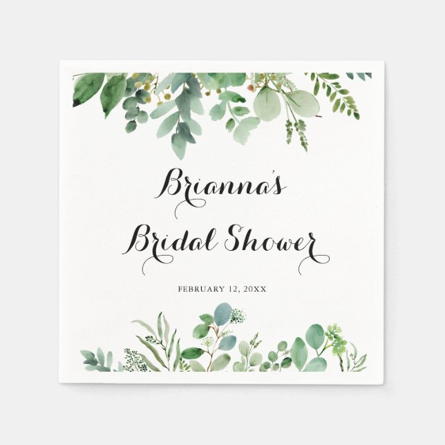 Grünes Eukalyptus-botanisches Foliage-Brautparty Serviette (Vorderseite)