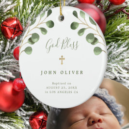 Grünes Eukalyptus foliage Baby Taufe Foto Keramik Ornament