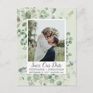 Grünes Eukalyptus-Foto Save the Date Postkarten