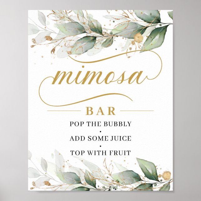 Grünes Eukalyptus-Goldschild Blätter mimosa Bar Poster (Vorne)