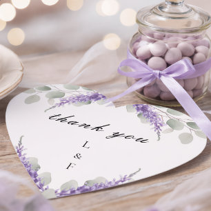 Grünes Eukalyptus Veilchen Lavendel Danke Herz-Aufkleber